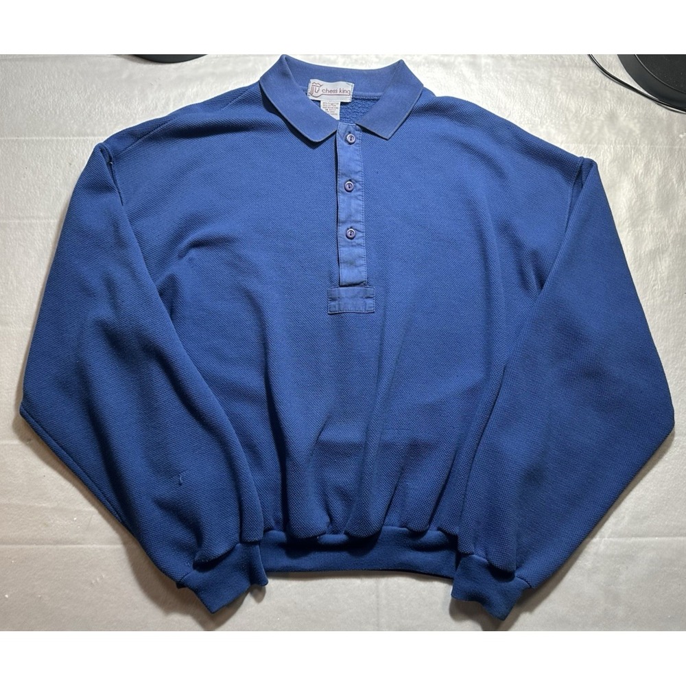 VTG 70s 80s Chess KingPolo Mens Sweater Blue S Long Sleeve Retro